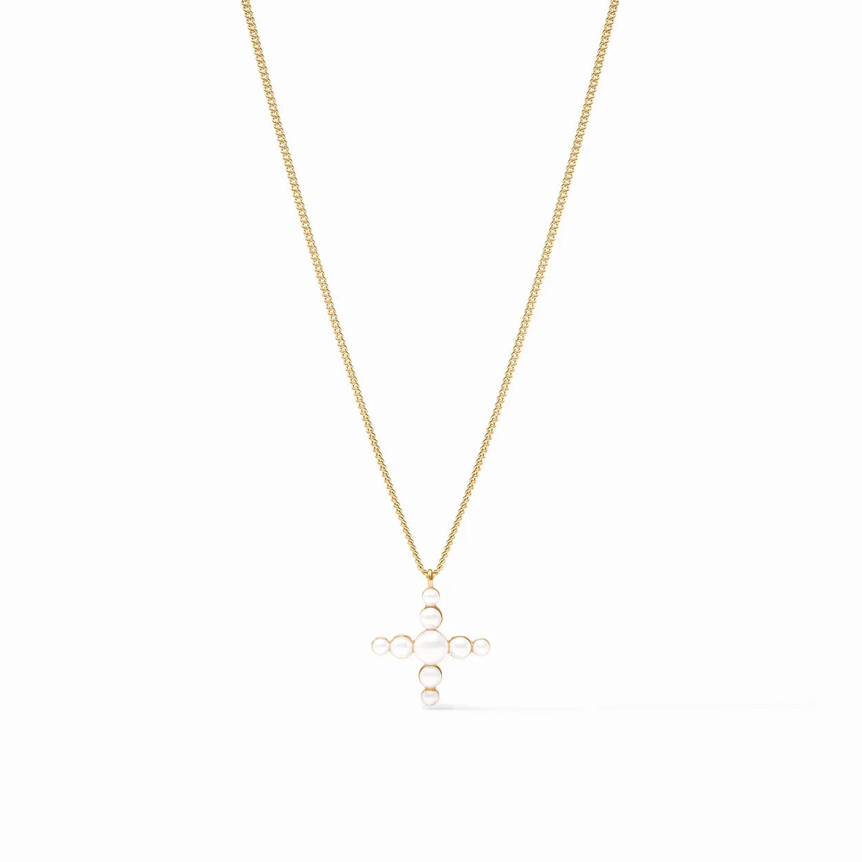 Gumdrop Cross Delicate Necklace - Gold - Pearl