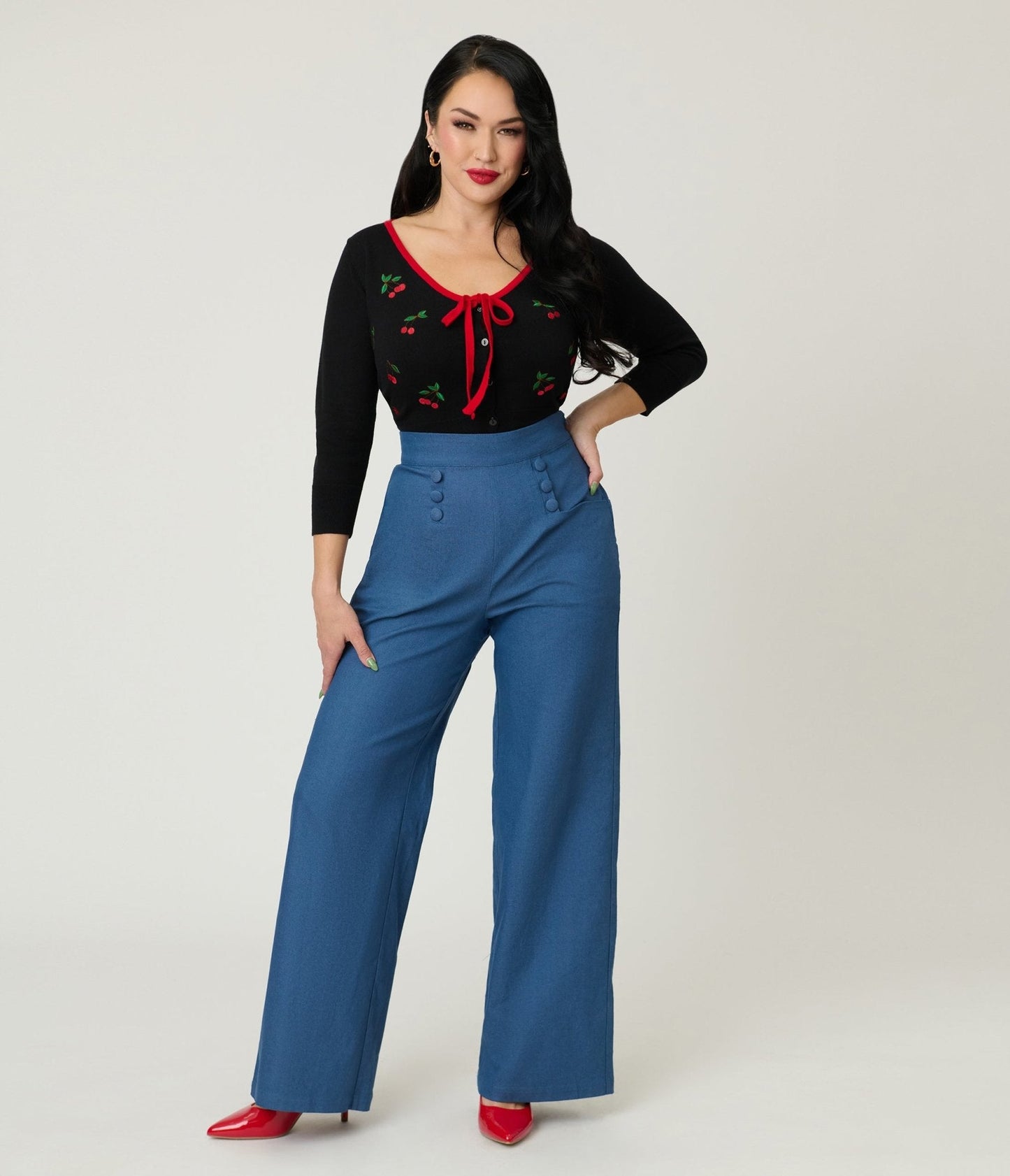 Unique Vintage Chambray High Waist Sailor Ginger Pants