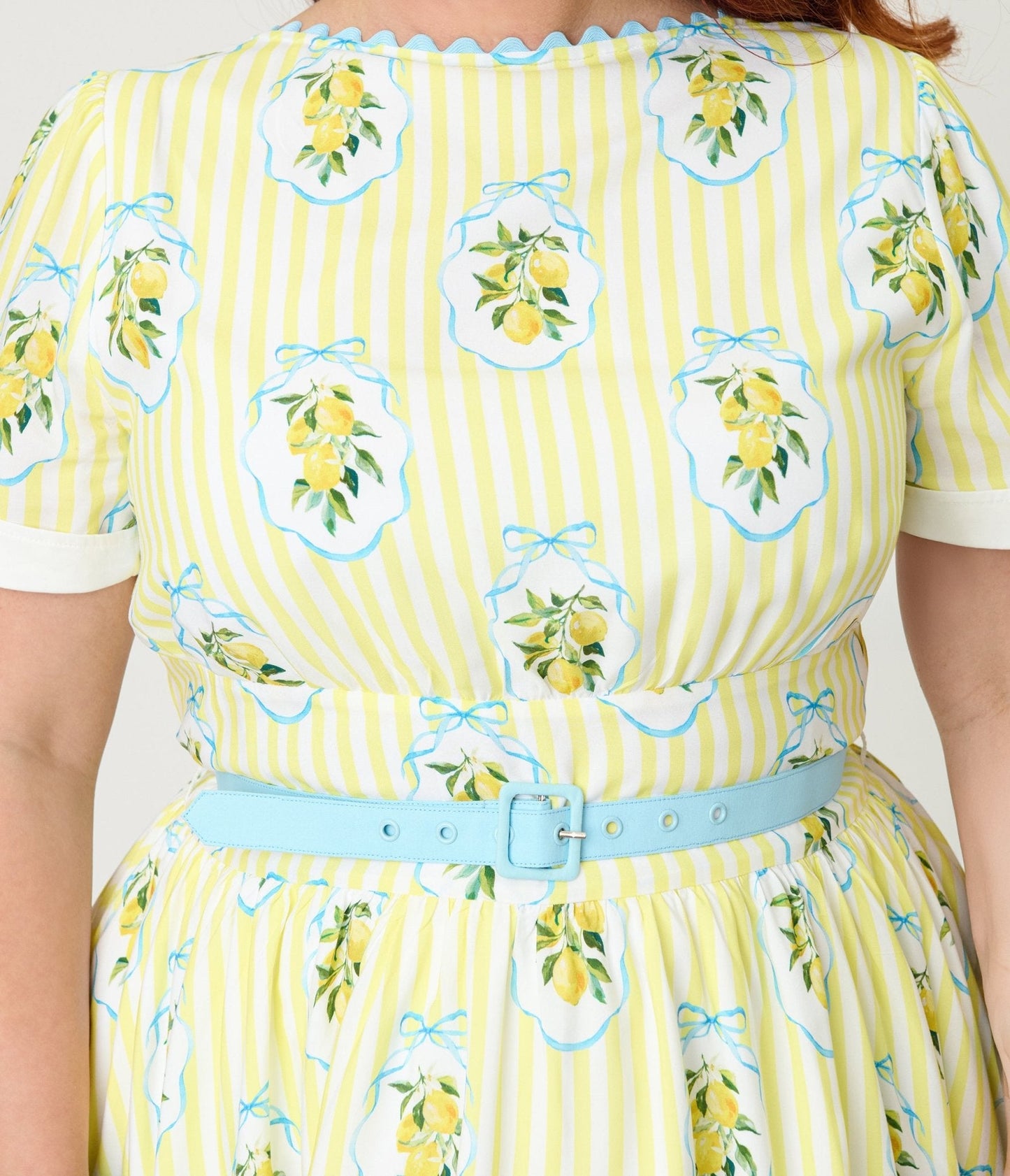 Unique Vintage Plus Size Yellow Lemon Striped Swing Dress