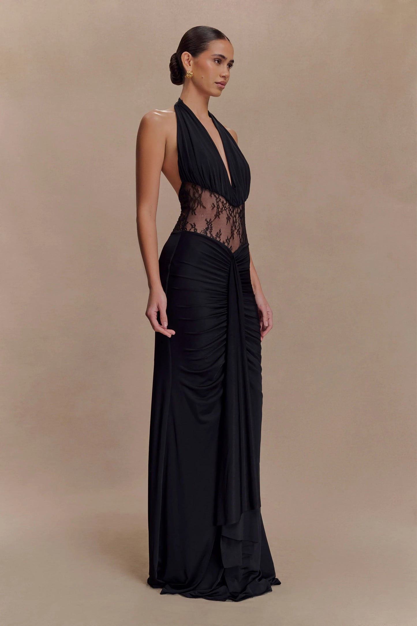Bonnie Slinky And Lace Maxi Dress Black