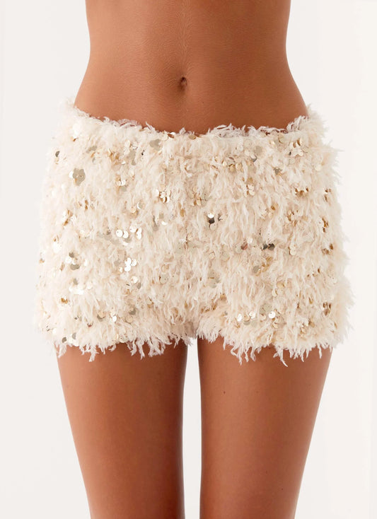 Candy Sequin Mini Shorts White