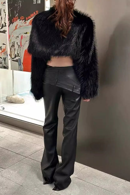 Vintage PU Slim Floor Length Straight Edgy Casual Pants