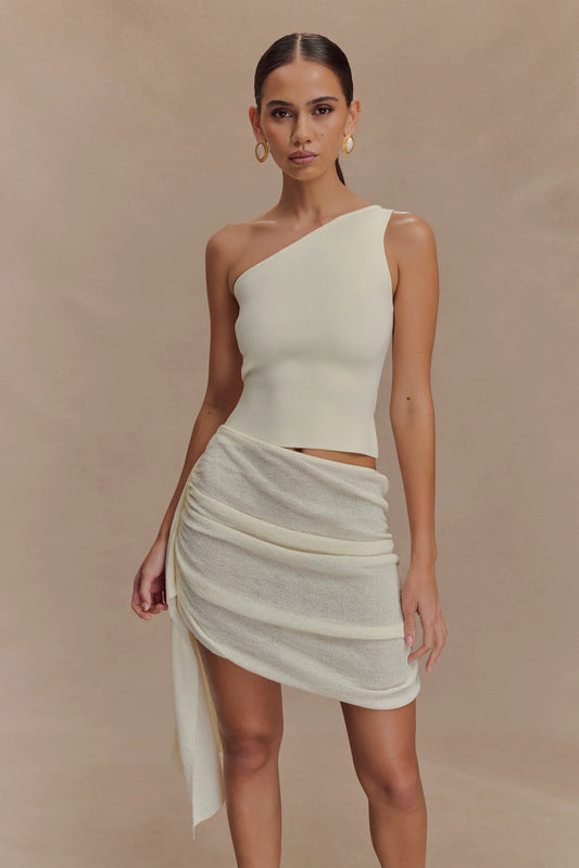 Cali Drape Skirt Knit Mini Dress Ivory