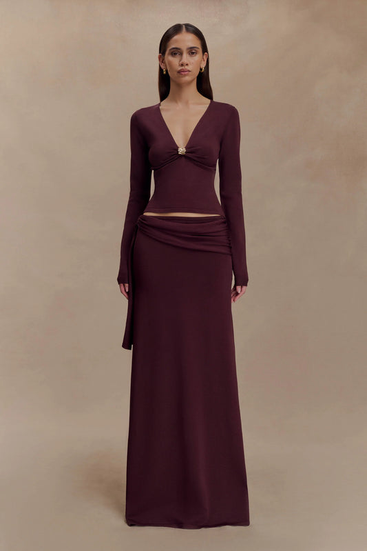 Bowie Low Rise Knit Maxi Skirt Dark Chocolate
