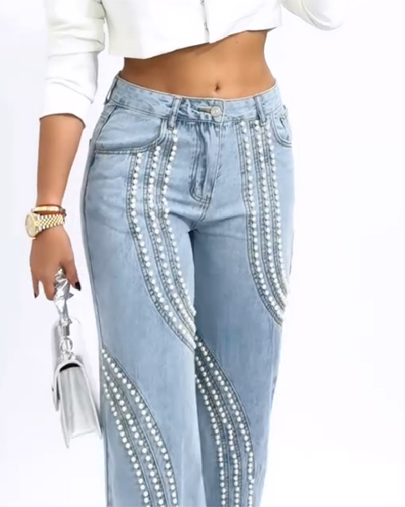 Ornament Trim Panelled Straight-Leg Jeans