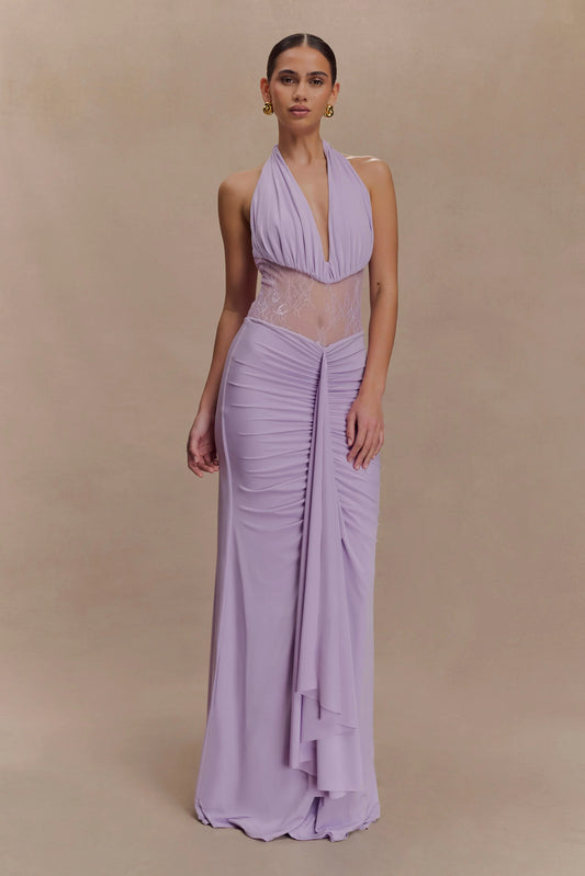 Bonnie Slinky And Lace Maxi Dress Lilac