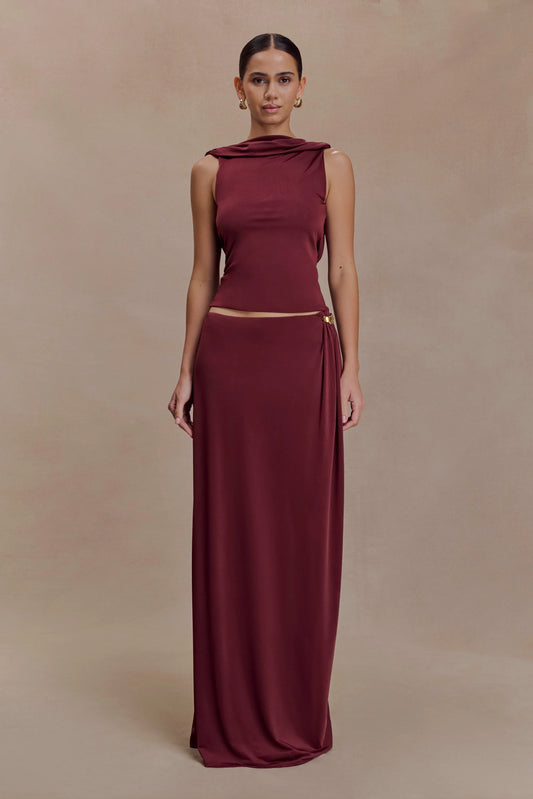 Bridget Slinky Maxi Skirt With Hardware Burgundy