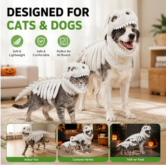Dinosaur Skeleton Pet Costume | Halloween Outfit for Dogs & Cats