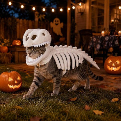 Dinosaur Skeleton Pet Costume | Halloween Outfit for Dogs & Cats