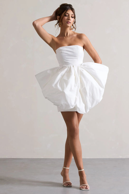 Bladen Cream Bandeau Mini Dress With Detachable Bow Skirt