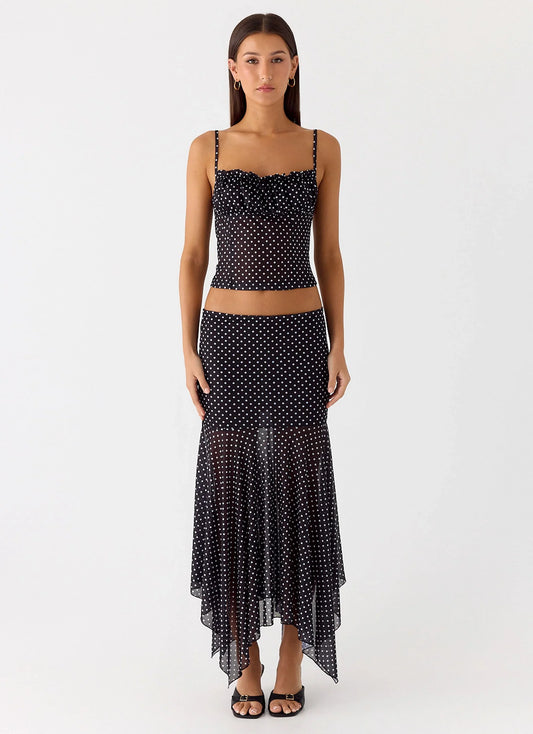 Buffy Maxi Skirt Black Polkadot
