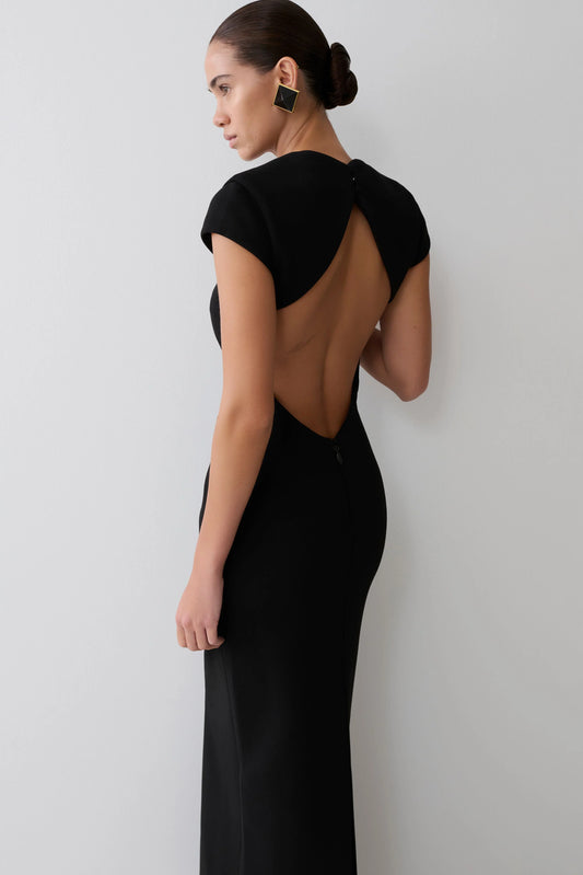 Briella V Neck Suiting Maxi Dress Black