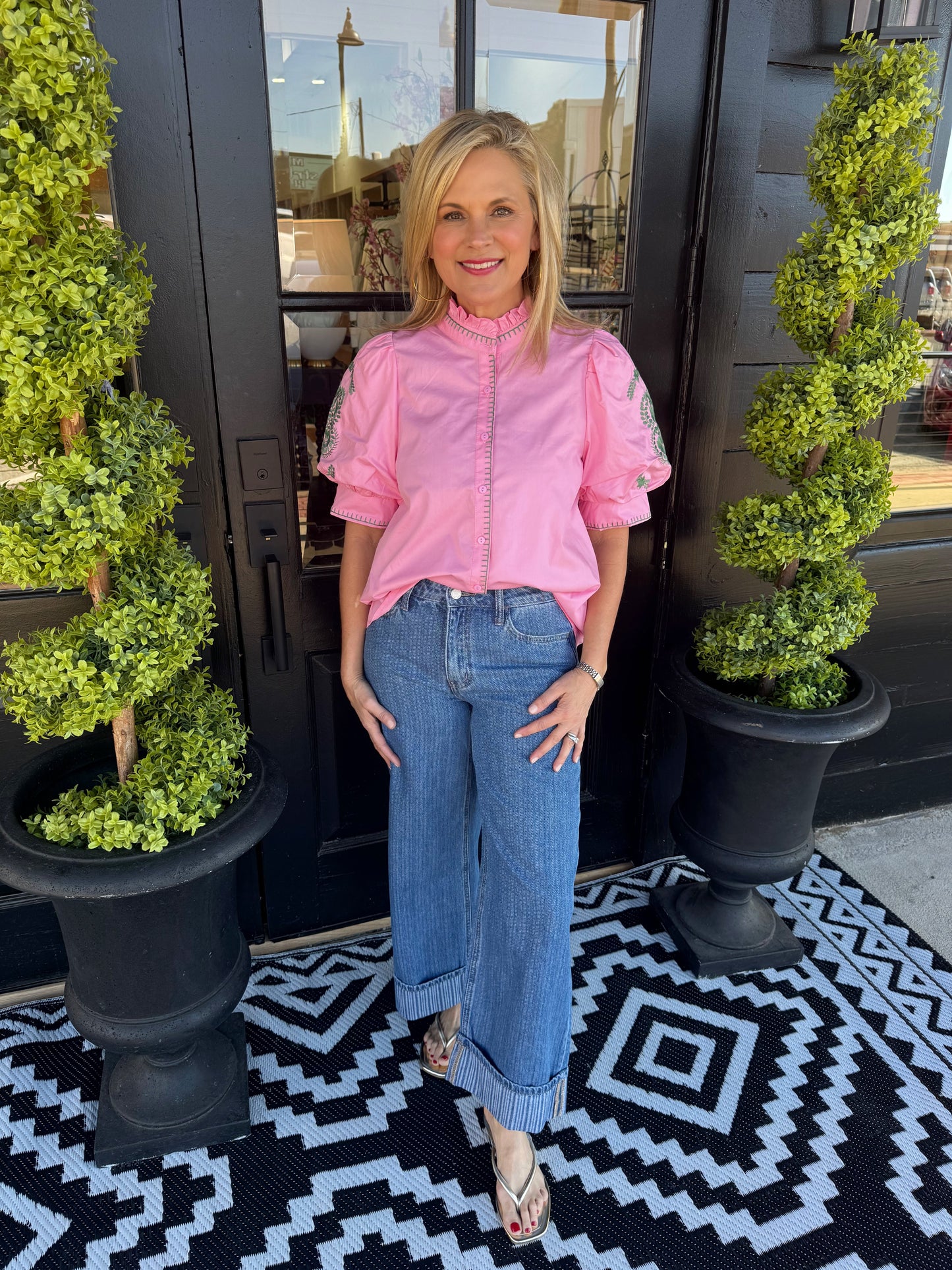 High Rise Jacquard Stripe Wide Leg Jean - Nostalgic