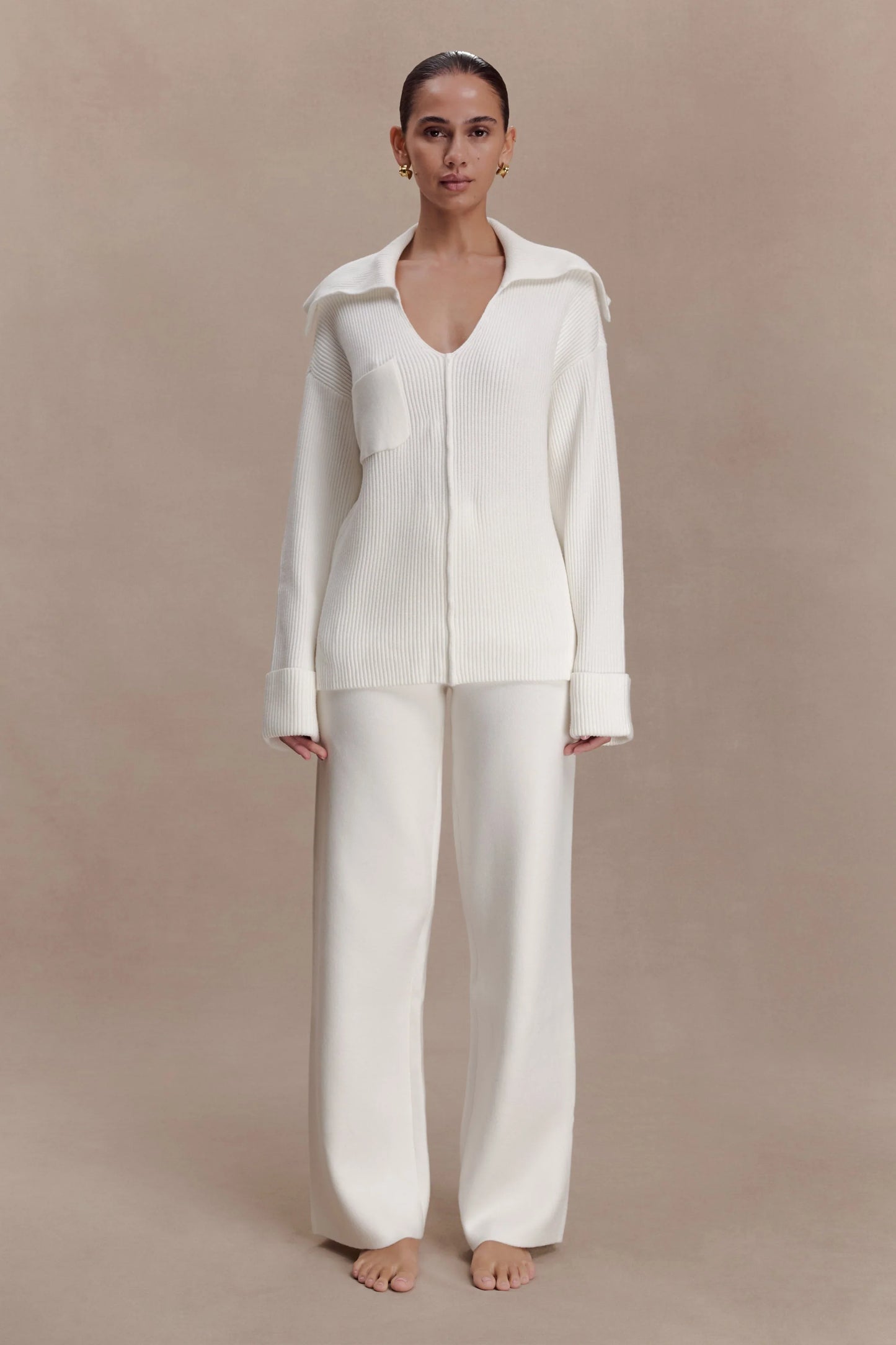 Bianka V Neck Knit Jumper Off White