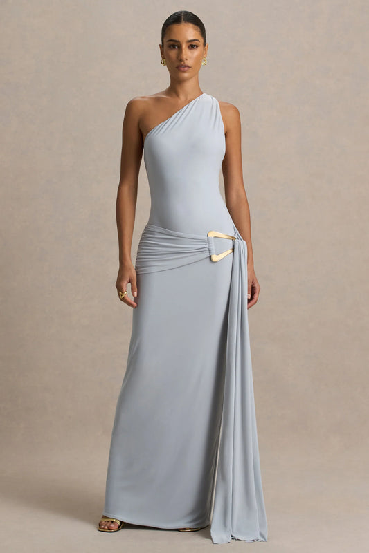 Bonnie Blue Asymmetric Neck Maxi Dress With Open Back