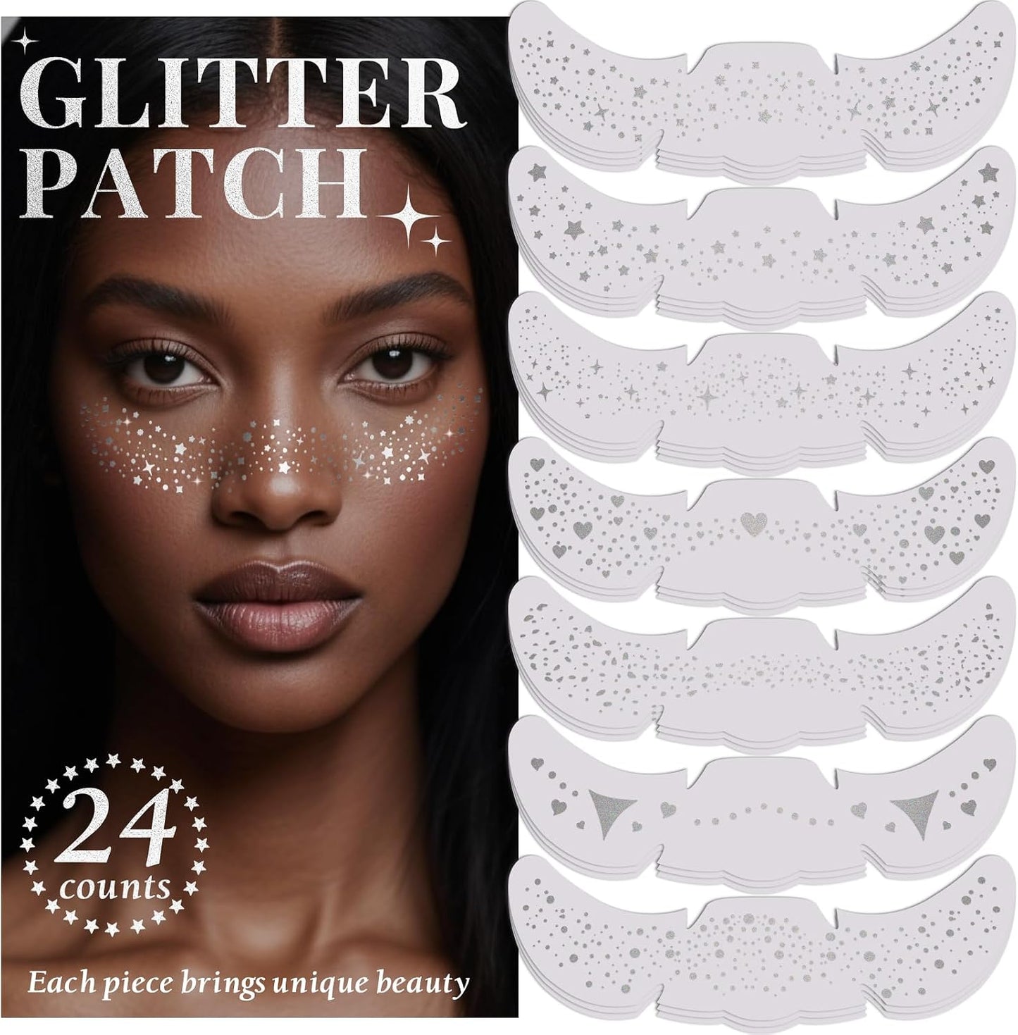 Face Glitter Stencil Patches, Facial Template Stickers for Festival Makeup