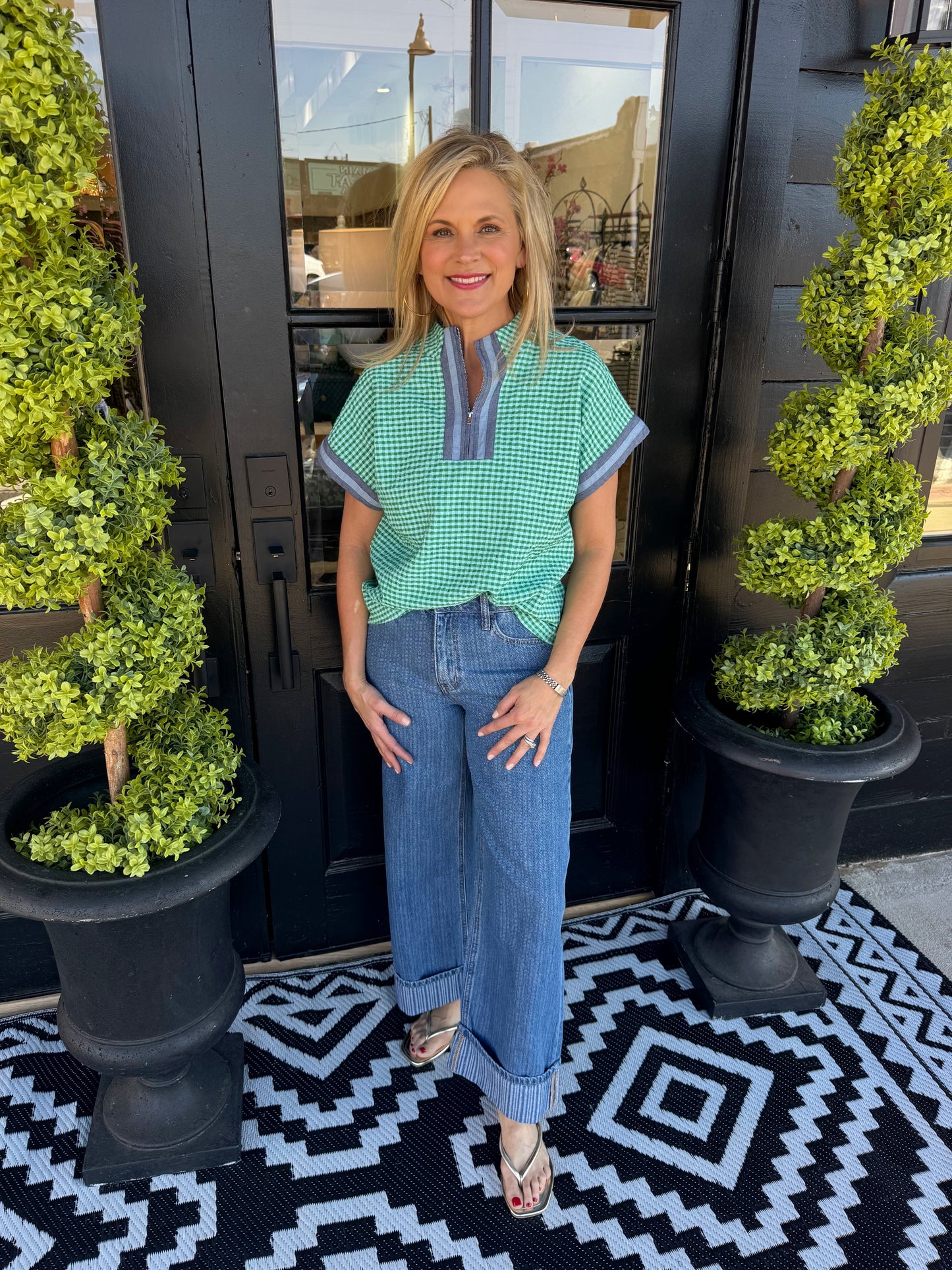 High Rise Jacquard Stripe Wide Leg Jean - Nostalgic