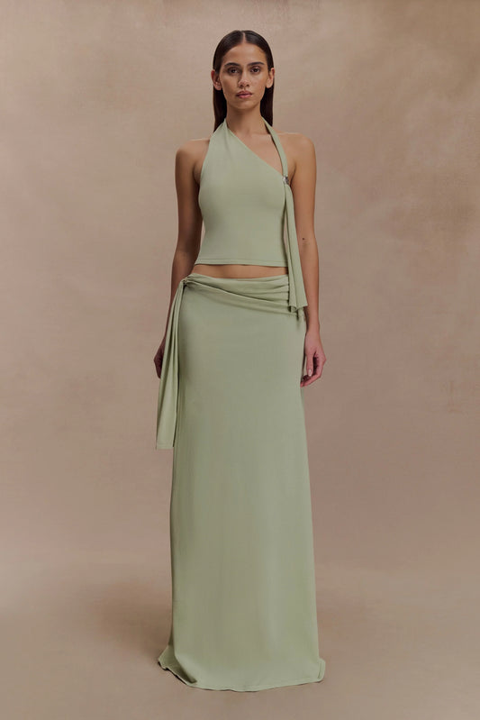 Bowie Low Rise Knit Maxi Skirt Pastel Green