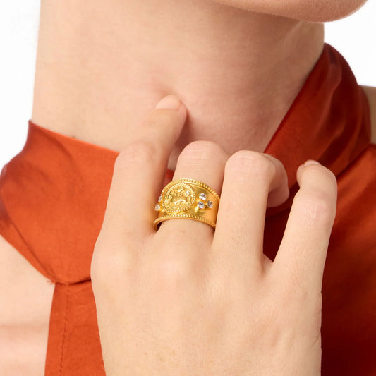 Coin Crest Ring - Cubic Zirconia