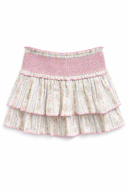 TWEEN DOMINIQUE PRINTED SMOCKED WAIST RUFFLE SKORT