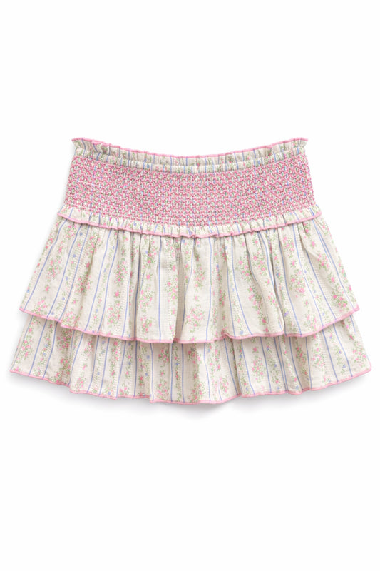 JUNIOR DOMINIQUE PRINTED SMOCKED WAIST RUFFLE SKORT