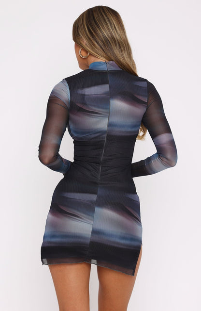 Fatal Attraction Long Sleeve Mini Dress Grey Ombre