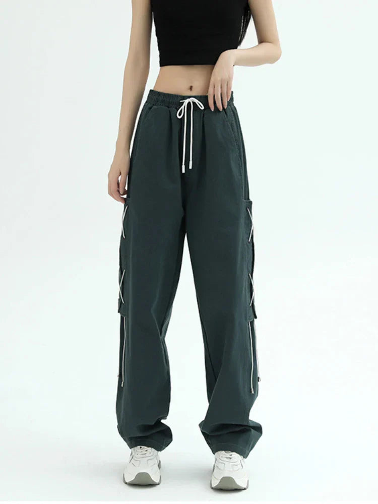 Hippie Harajuku Green Cargo American Vintage Streetwear Oversize Pant