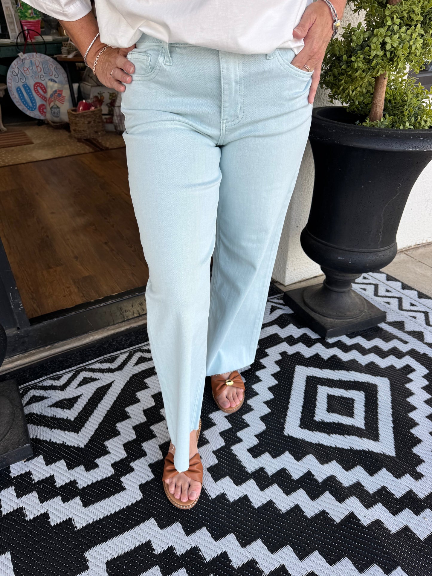 High Rise Crop Wide Leg Jean - Winter Sky