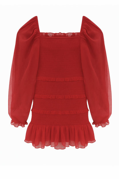 JUNIOR LAILA SOLID DRESS WITH SHEER SLEEVES