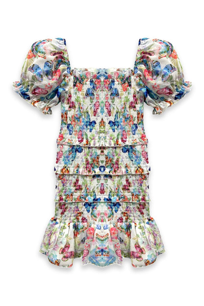 TWEEN LAILA PRINTED SMOCKED PUFF SLEEVE DRESS - FINAL SALE