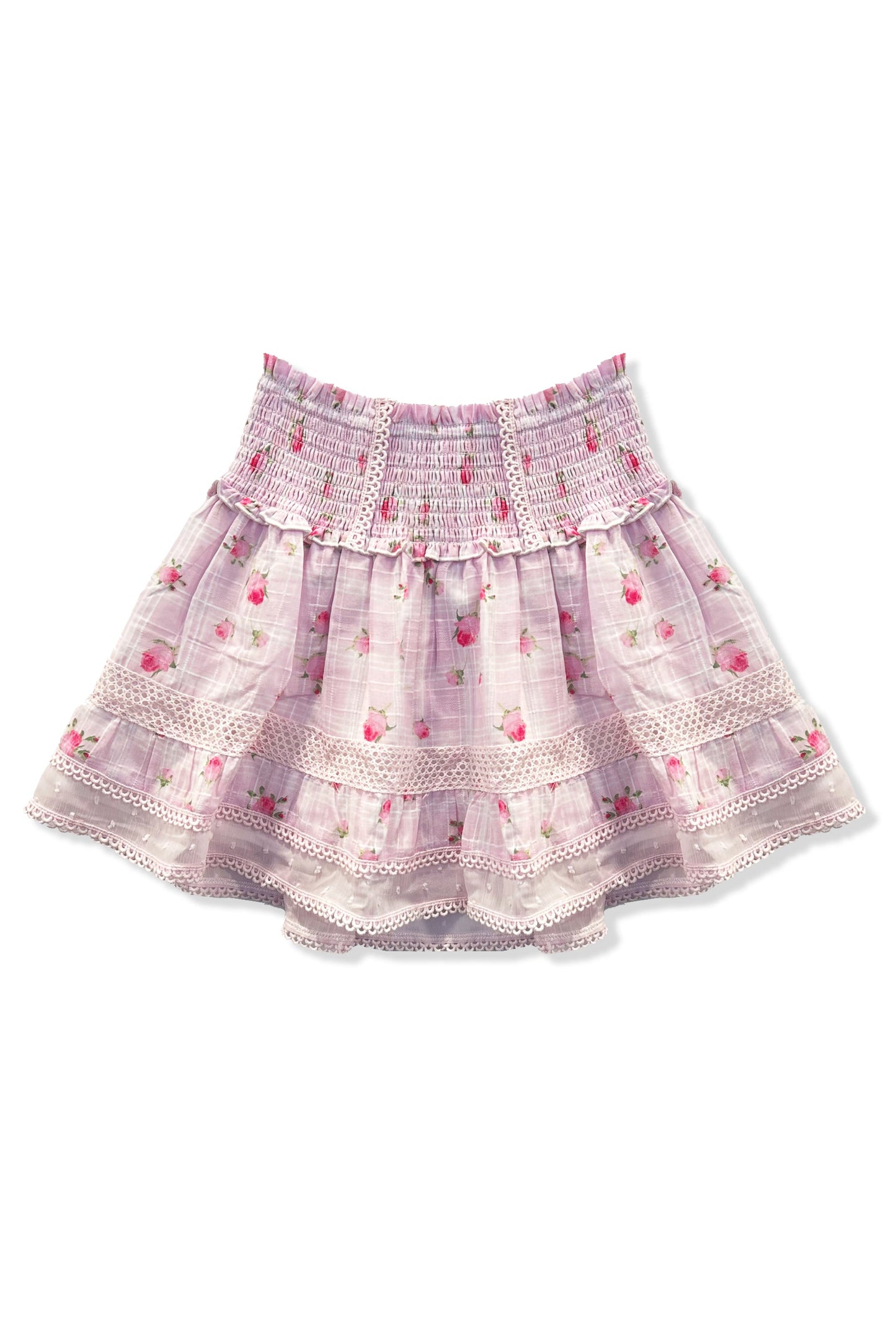 JUNIOR LARA PRINTED LACE TRIM RUFFLE SKIRT - FINAL SALE