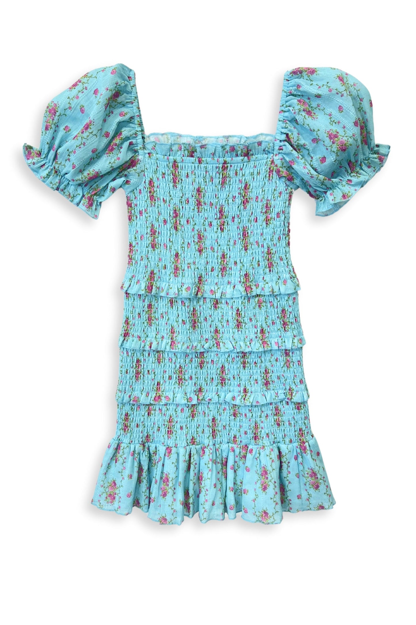 TWEEN LAILA PRINTED SMOCKED PUFF SLEEVE DRESS - FINAL SALE