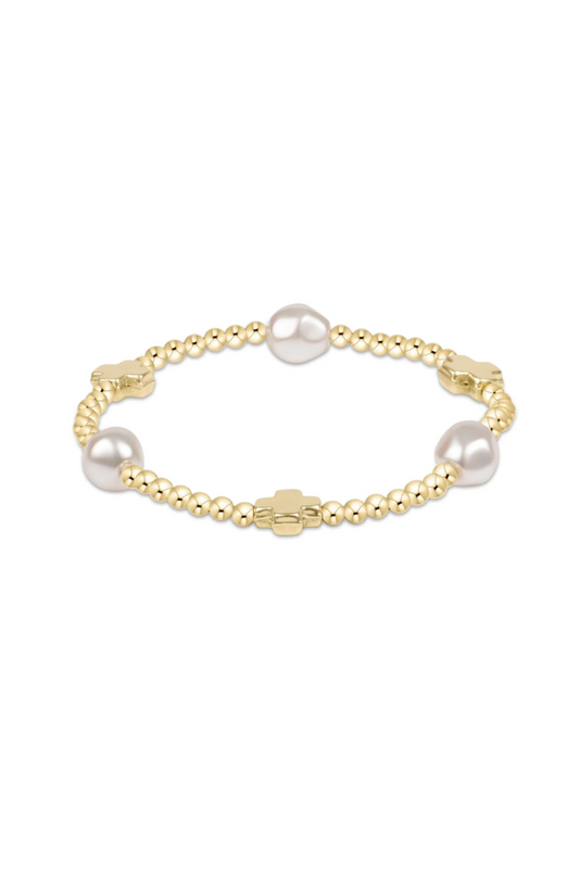Signature Cross Admire Pearl Pattern 3mm Bead Bracelet - Gold