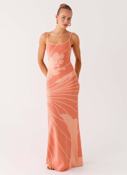 Bliss View Knit Maxi Dress Peach