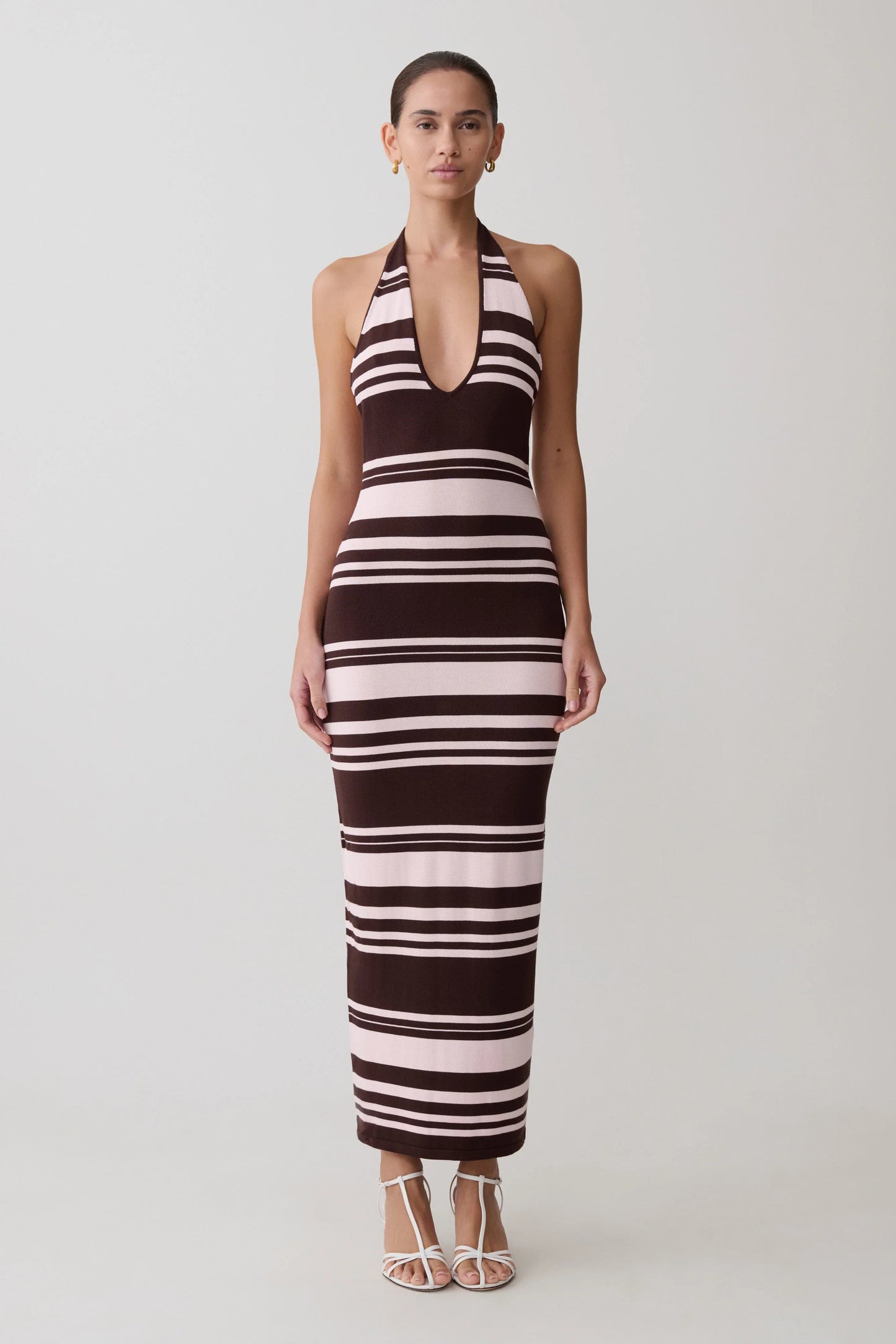 Brienne Stripe Midi Dress Pink Chocolate