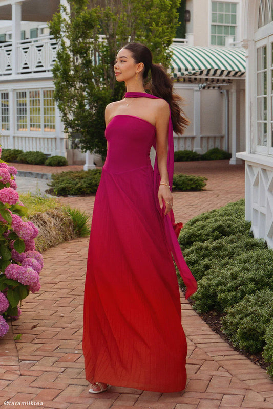 Caira Chiffon Scarf Maxi Dress Ombre Dark Pink