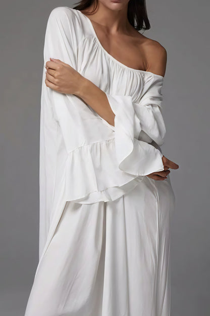 Solid Loose Slouchy Flared Hem Maxi Dress