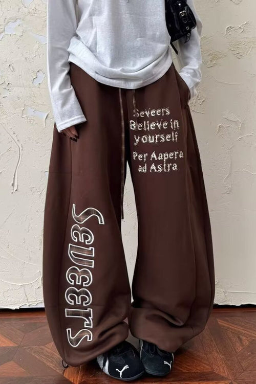 Plaid Patchwork Letter Graphic Baggy Sweat Pants
