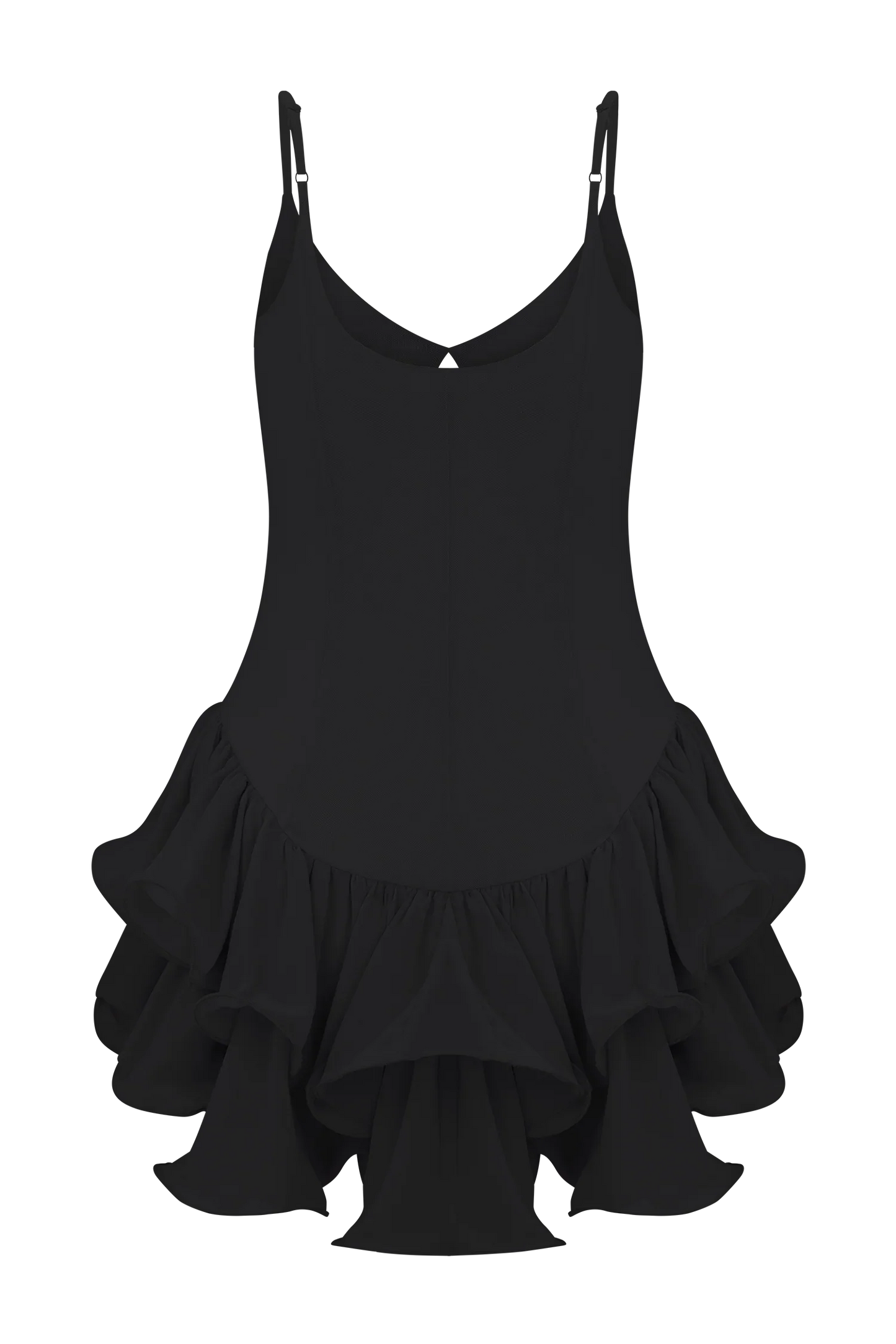 Calantha Ruffle Mesh Mini Dress Black