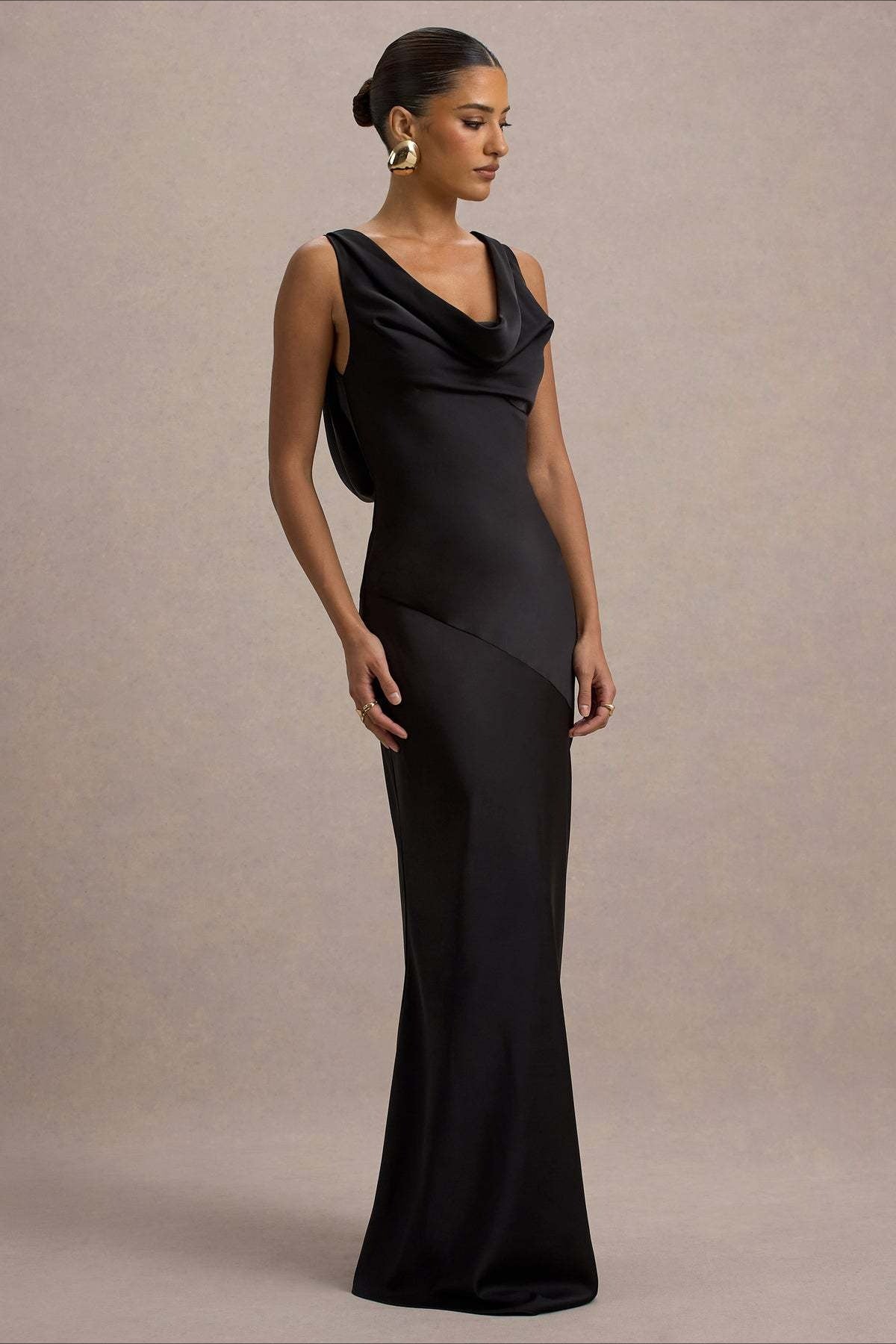 Satin Bodycon Backless Fish Maxi Dress