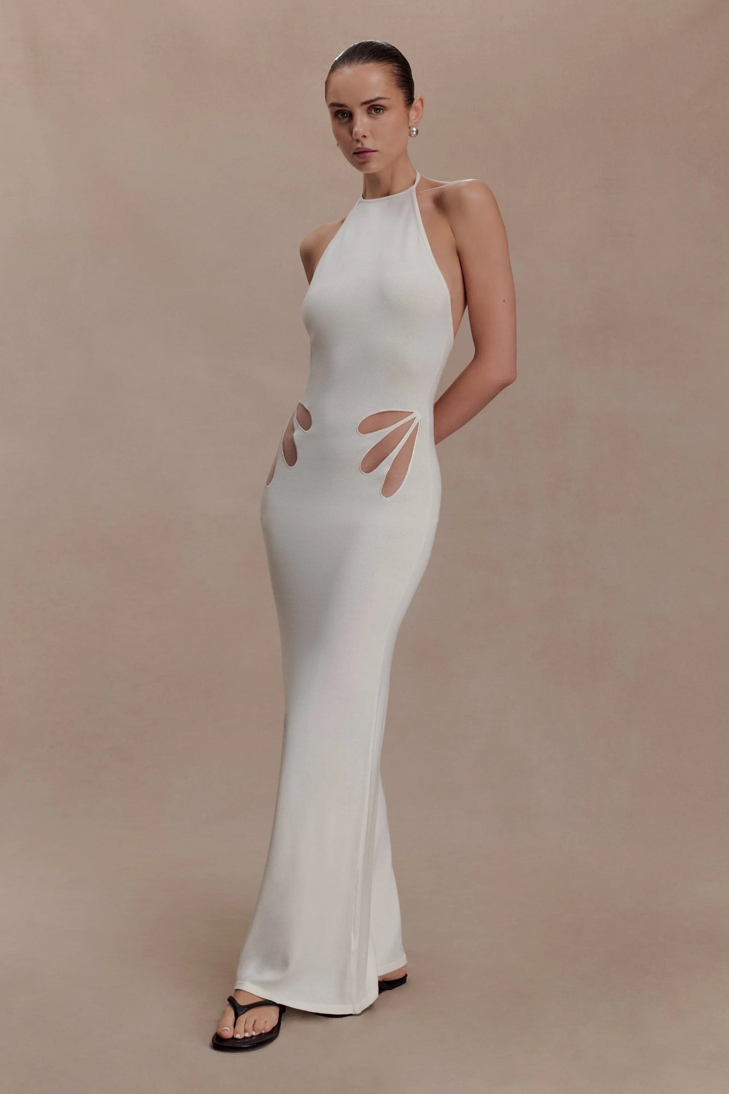 Brock Knit Halter Maxi Dress White