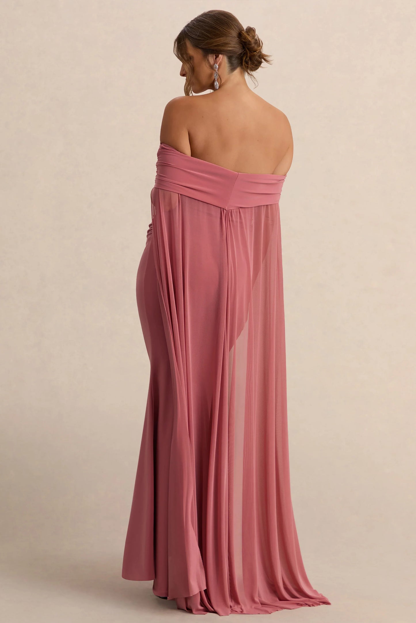 Carlotta Blush Pink Bardot Maternity Maxi Dress With Chiffon Cape