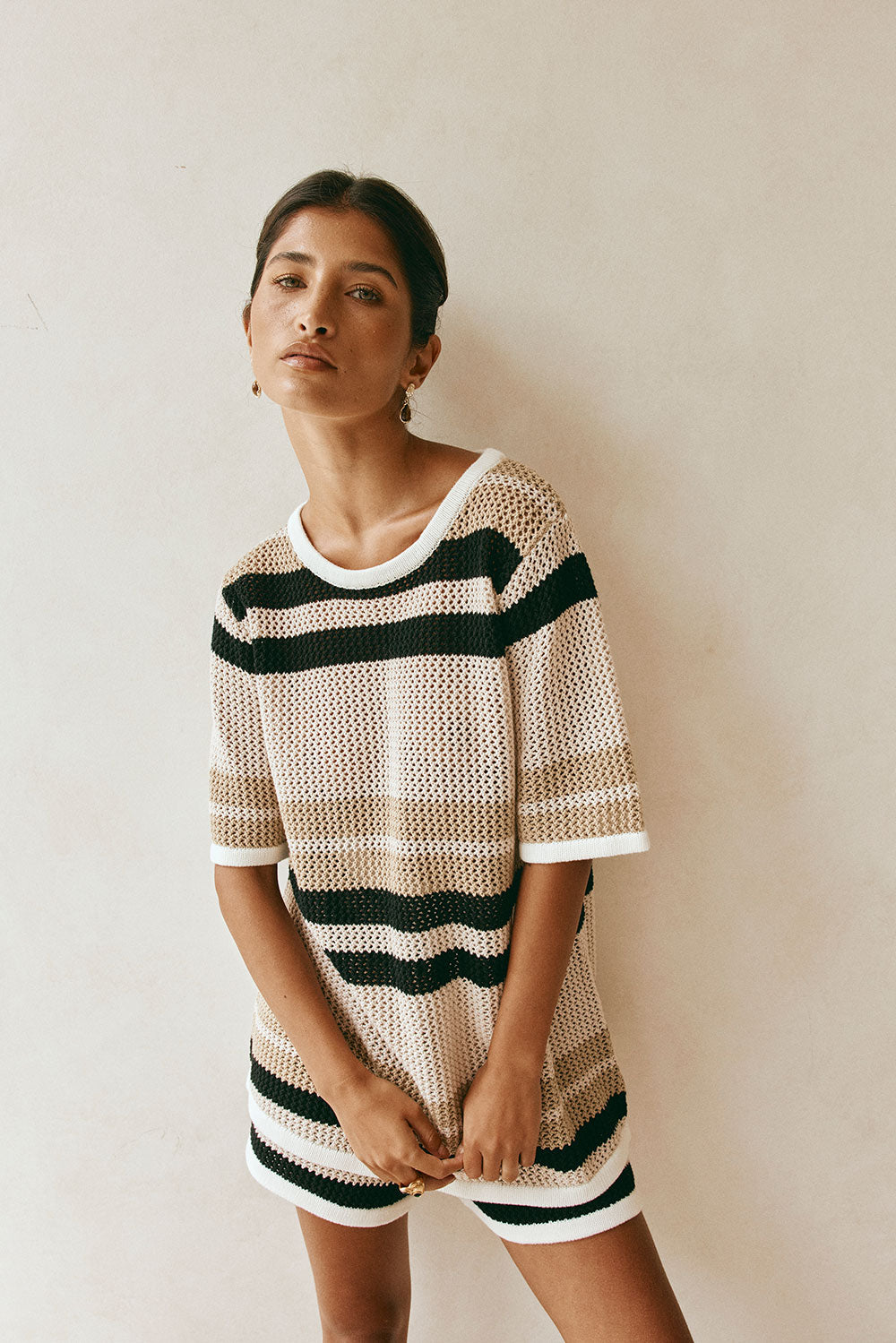 Quinn Stripe Shorts - Tan
