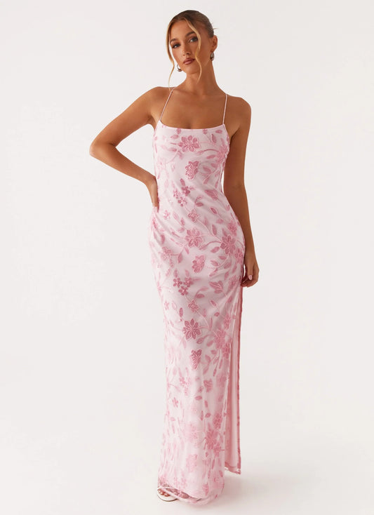 Bright Lights Beaded Maxi Dress Pink