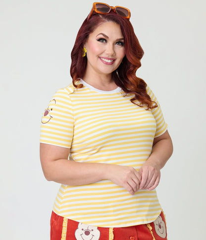 Disney Winnie the Pooh Collection by Unique Vintage Plus Size Yellow Stripe Back to Basics Top