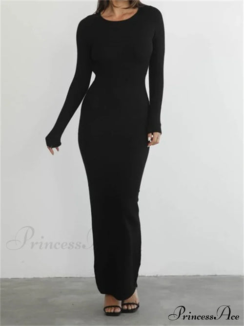 Elegant Women Round Neck Party Solid Color Sleeve Backless Tie Up Party Female Vestidos