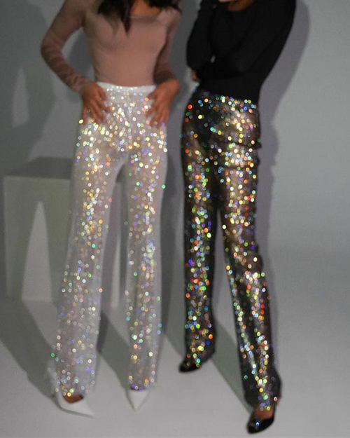 Cut-out Mesh Straight-Leg Trousers