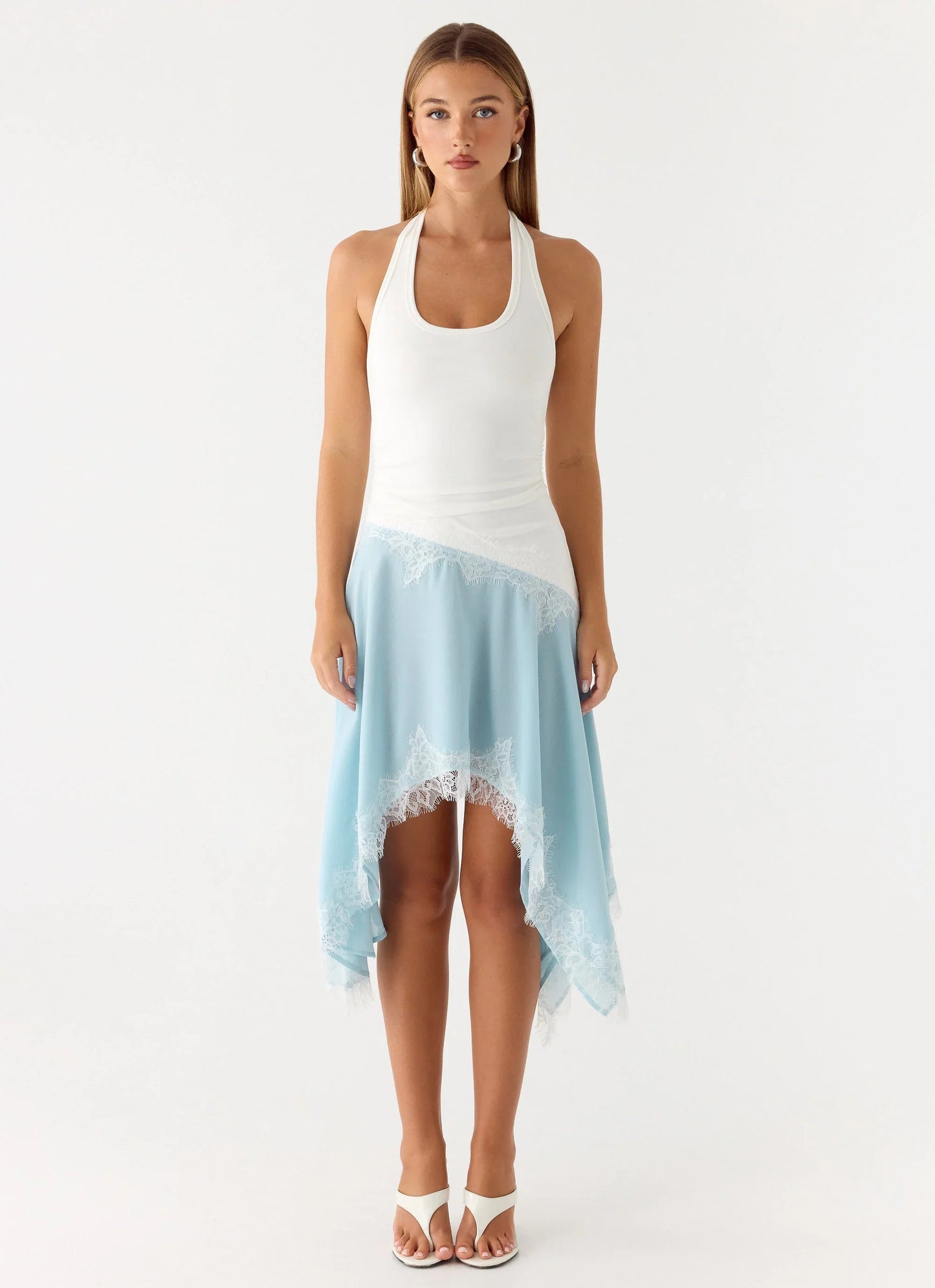 Brionee Midi Dress - Pale Blue & White
