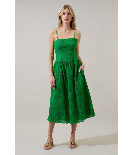 Green Eyelet Midi Dress