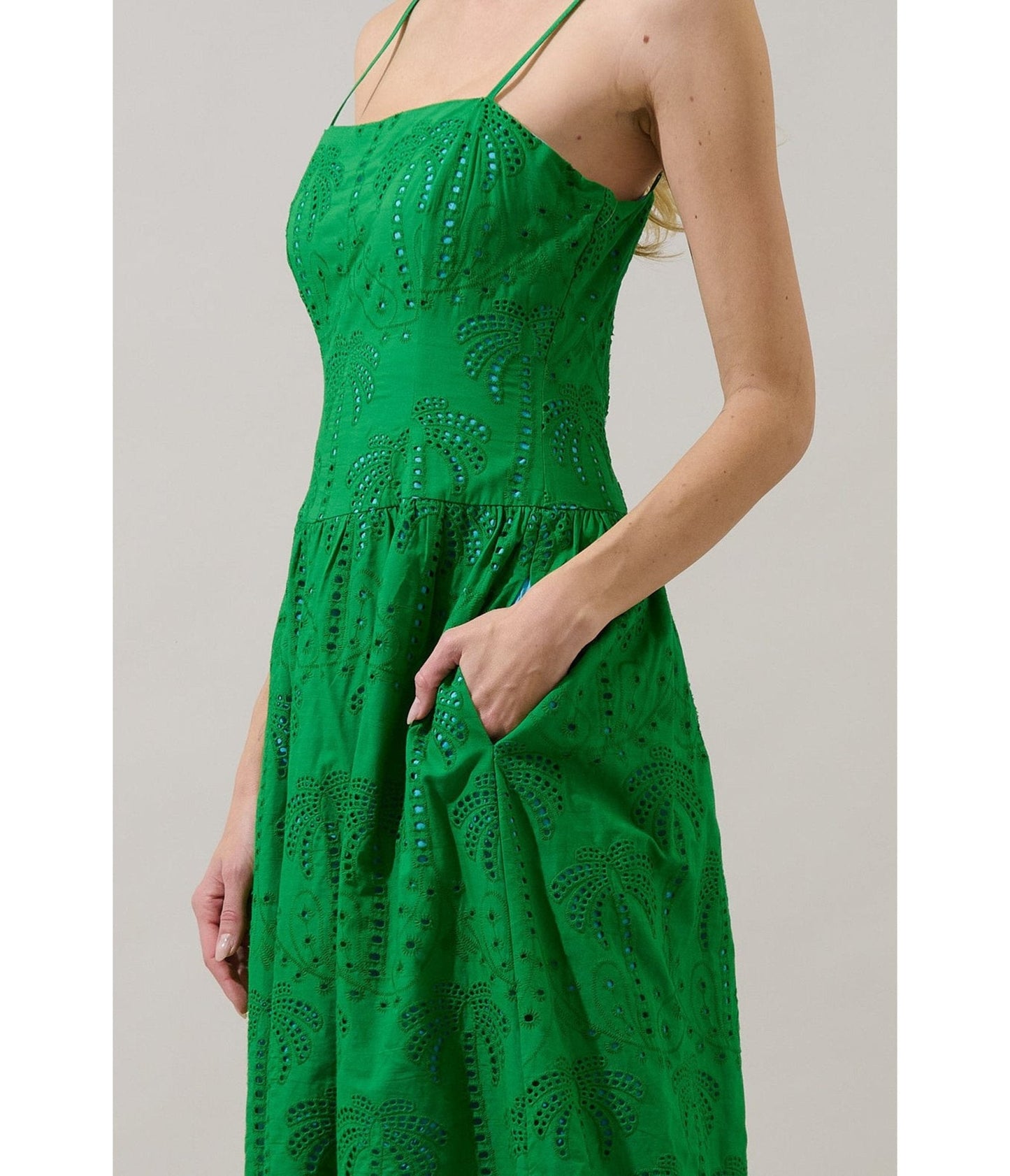 Green Eyelet Midi Dress